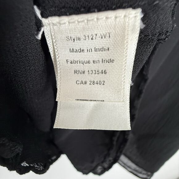 ecru Beaded Chiffon Top Women size XS Black Long sleeve Pullover - Picture 7 of 10